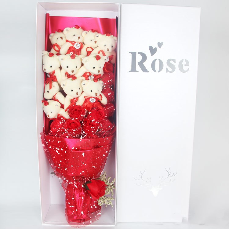 Valentine Day Teddy Bear Rose Bouquet