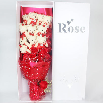 Valentine Day Teddy Bear Rose Bouquet
