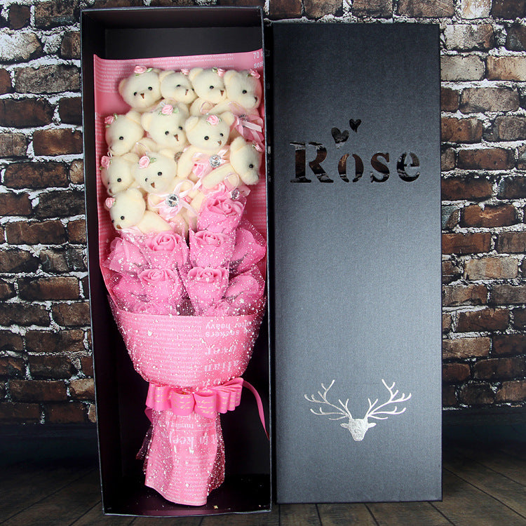 Valentine Day Teddy Bear Rose Bouquet
