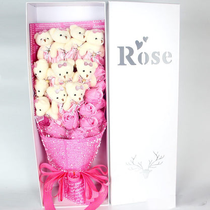 Valentine Day Teddy Bear Rose Bouquet